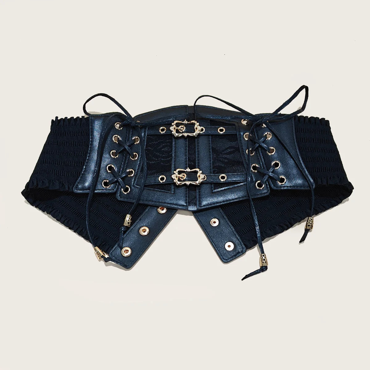 Lace Corset Punk Black Wide Belt With Chain Pu Leather Slimming Body Belts for Women Elastic High Waist Belt Female Cummerbunds