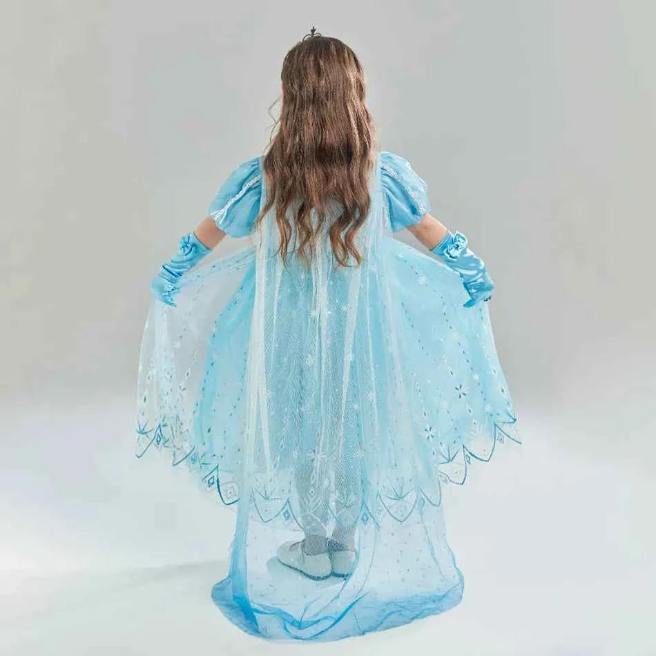 Children Snow Queen Costume Kids Elsa Cosplay Performance Sequins Disguise Girls Princess Party Elegant Fantasy Halloween Dress