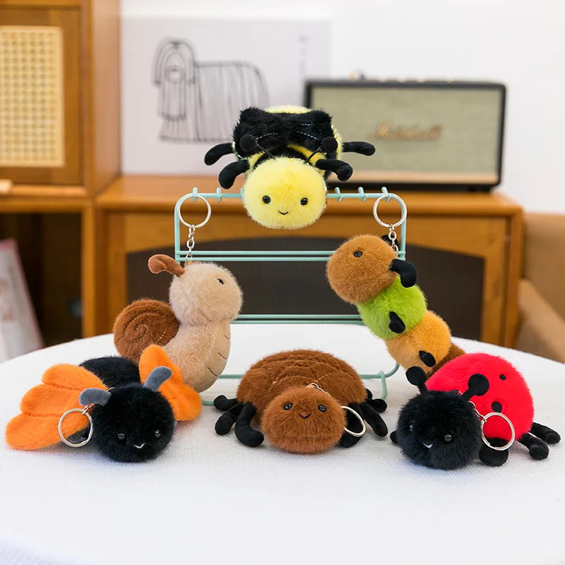 1 Piece Small Insect Plush Toy Doll Keychain Creative Stuffed Doll Bag Pendant Cute Snail Bee Keyring Birthday Gift