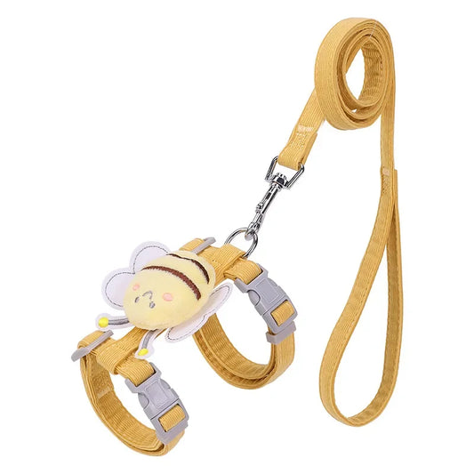 Cat Harness Leash Collar Set - Adjustable Cartoon Bee Design