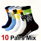 5/10 Pairs Men Letter Printed Mid Tube Socks Street Style Sweat Absorbing Breathable All Season Casual Sports Basketball Socks