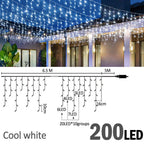 6.5200LED/20M480LED Icicle String Lights Christmas 40Drops 8 Modes, Plug in Curtain Waterproof for Holiday Wedding Party Garden