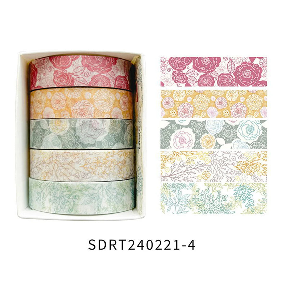 5 Rolls of Boxed Romantic Flower Handbook Tape, Cute DIY Fresh Decorative Washi Tape for Students, a Must-Have Gift for Students