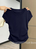 Women Summer Short Sleeved Top for Fashion Versatile Base Shirt Slim Fit Round Neck T-shirt Casual and Sexy Breathable and Cool