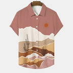 Fashion Men's Cactus Desert Printed Shirts Casual Hawaiian Beach Resort Shirt Summer Natural Landscape Vintage Printed Shirts