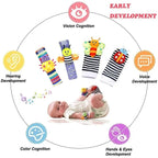 4Pcs Baby Toy 0-12 Months Baby Rattles Toys Animal Socks Wrist Strap + Rattle Baby Foot Socks Bug Wrist Strap Baby Socks New