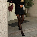 Sexy Black Line Tights Women Sheer Mesh Hollow Out Pantyhose 2025 Autumn New Streetwear Stocking