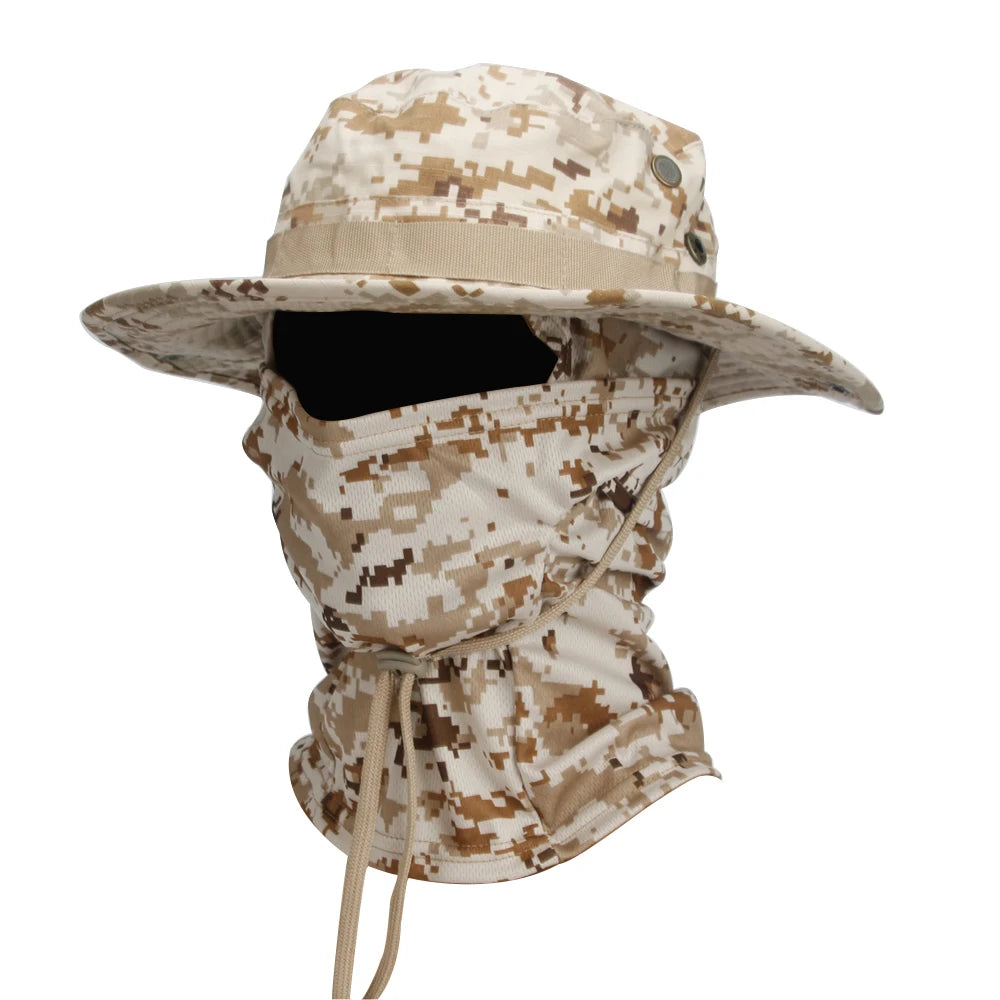 2Pcs/Set Wide-brimmed Hat Balaclava Mixed Set Men Sunscreen Boonie Cap Outdoors Hiking Camping Fishing Hat Sun Hat Fisherman Hat