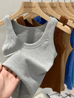 zjaiss Women Solid Round Neck Ribbed Tank Top Camisole Women 2026 Summer Basic Elastic Tank Top O Neck Solid Tank Top