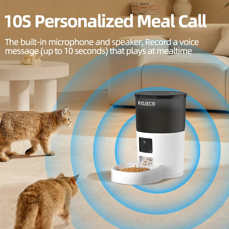 ROJECO Automatic Cat Feeder With Camera, Cat Food Dispenser, Voice Recorder App Control Auto Feeder For Cat & Dog - WTN Essentials 