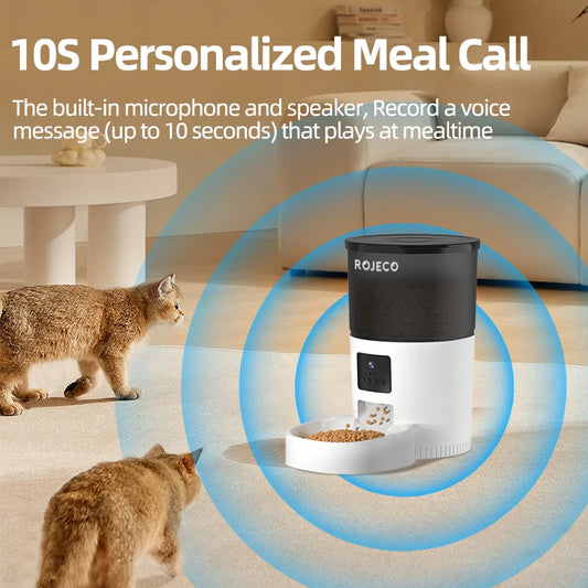 ROJECO Automatic Cat Feeder With Camera, Cat Food Dispenser, Voice Recorder App Control Auto Feeder For Cat & Dog - WTN Essentials 