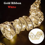 1/2/5/10M Christmas Tree Ribbon Fairy Lights, Indoor DIY Bows String Light Battery Powered for Christmas Tree New Year Decor