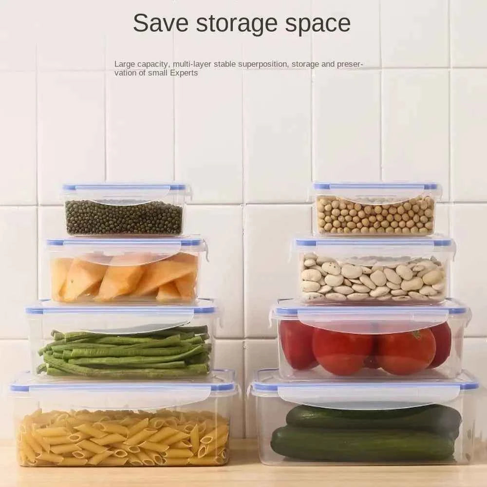 Sealed Rectangular Refrigerator Storage Box with Lid Plastic Trasparent Crisper Food Containers Stackable Microw