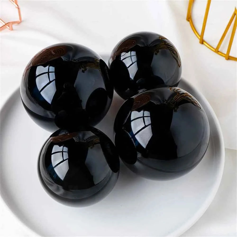 Natural Black Obsidian Sphere Healing Crystal Magic Ball Reiki Stones feng shui Sphere Collectibles Home Decor Without Base