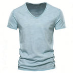 AIOPESON100% Cotton Men T-shirt V-neck Fashion Design Slim Fit Soild T-shirts Male Tops Tees Short Sleeve T Shirt O-neck For Men