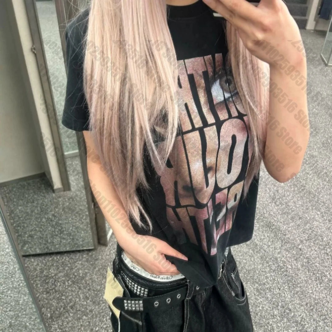 Grunge Clothes for Women Japanese Y2k Tops Graphic T Shirts Kpop 90s Vintage Clothes Aesthetic Clothing Goth Crop Top Women Emo