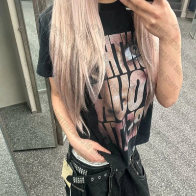 Grunge Clothes for Women Japanese Y2k Tops Graphic T Shirts Kpop 90s Vintage Clothes Aesthetic Clothing Goth Crop Top Women Emo