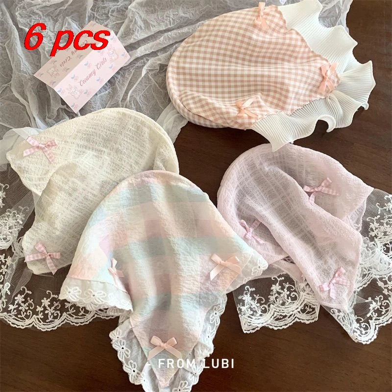 Korean Lace Bow Retro Triangular Scarf Solid Color Headscarf Trend Elegant Headwear for Women Girl Y2K Jewelry 2024 INS Bandana