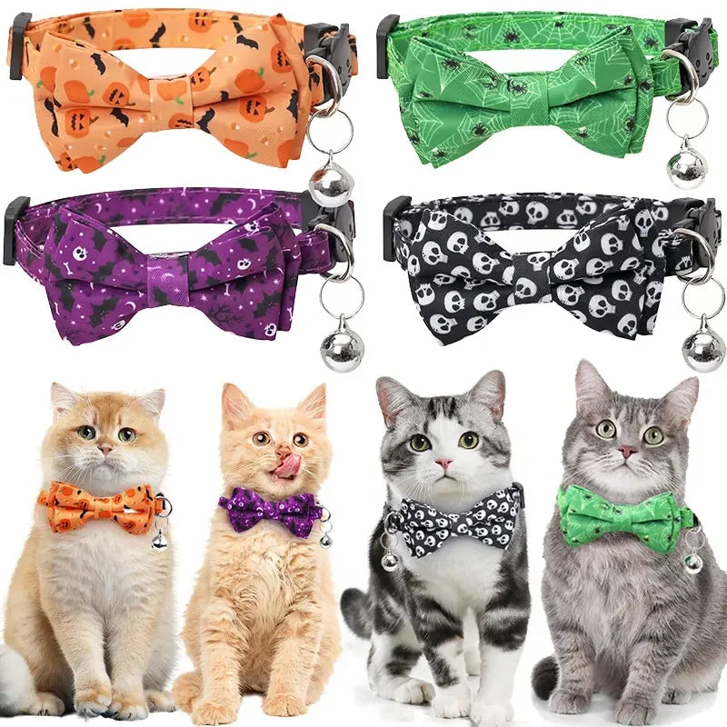 Adjustable Cat Bow Tie Collar – Festive Halloween Design