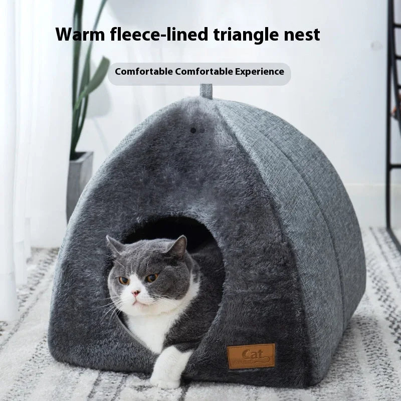New Triangle Cat Nest Closed Cat House Pet Nest Warm and Thickened Deep Sleep Dog Nest Pet Supplies Closed Cat bed cat tents - WTN Essentials 