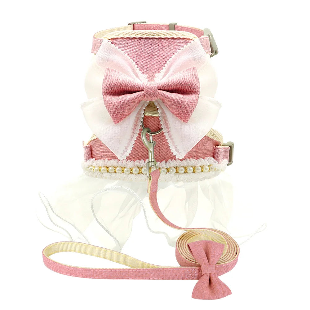 Cute Bowknot Cat Harness Dress with Leash