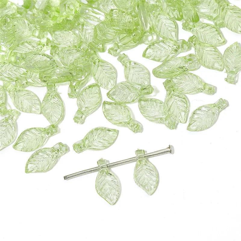 50/100Pcs Acrylic Green Leaf Spacer Charms Beads For DIY Pendant Keychain Necklace Bracelet Jewelry Making Crafts Accessories