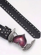 1Pcs Rose essential oil droplet heart-shaped leather belt, rivet decoration, Y2K punk gothic rock hip-hop style，spring，summer