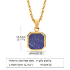 Trendy Pendant Necklaces for Men,Square Natural Stone Stainless Steel Necklaces,Hip Hop Healing Jewelry Gifts for Husband Dad