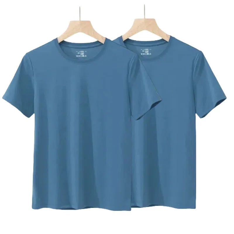 2 Packs Bamboo Fiber Round Neck T-shirts Short Sleeve Classic Tees Sweat-absorbent Gym Man Undershirt Solid Color Tee Black New