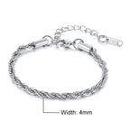 Vnox Unisex Rope Chain Bracelets for Men Women, Stainless Steel Twisted Links Chain Bracelet,Simple Classic Jewelry Gift for Him