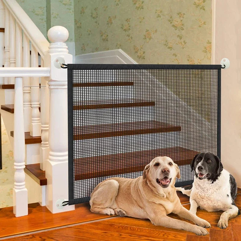 Pet Dog Safety Barrier Fence – Folding Mesh Gate with 4 Hooks for Stairs & Doorways