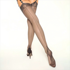 8 Denier Solid Back Seam Women Luxury Polyamide 80% Thigh High Stockings Elegant Sexy Ultra-thin Retro Nylon Suspender Stockings