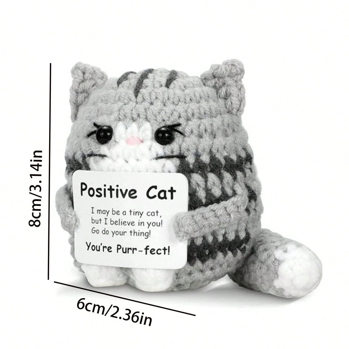 Positive Crochet Cat Mini Animal Emotional Support Gift, Fun Crochet Mini Handmade Cat, Suitable for Female Male Friends Mom Daughter Son, Plush Duck Shark Penguin Decorative Ornament, Birthday Christmas Decoration Graduation