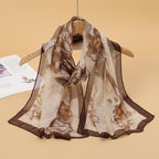 2024 New Print Chiffon Scarf Shawl Women Sunscreen Silk Scarf Turban Long Wrap Beach Travel Outdoor Accessories Trendy Headband