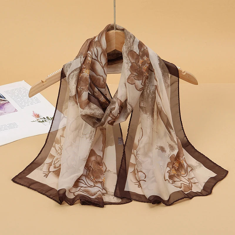 2024 New Print Chiffon Scarf Shawl Women Sunscreen Silk Scarf Turban Long Wrap Beach Travel Outdoor Accessories Trendy Headband