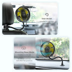 SEAMETAL Car Electric Fan Strong Wind 3-Speed Cooling Fan for Rear Seat Passenger Portable 360 Degree Rotatable Car Air Fan