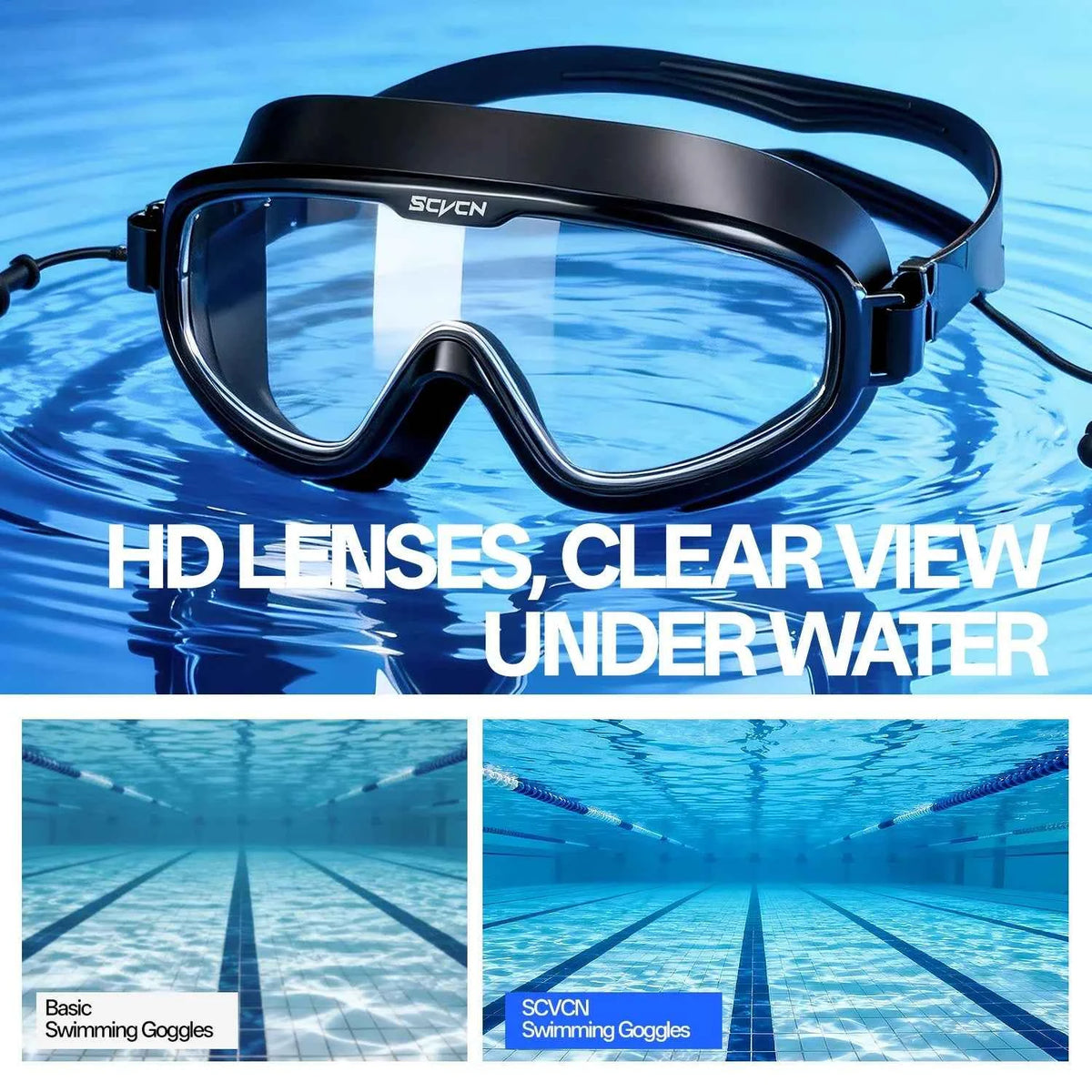 SCVCN Swimming Goggles Professional Surfing Competition Beach Essential Anti-fog Swimming Equipment UV400 Waterproof Glasses