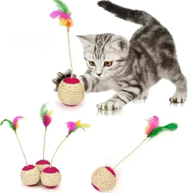 1Pc Cat Toy Sisal Scratching Ball Training Interactive Toy for Kitten Pet Cat Supplies Feather Toy Cat Toys Interactive - WTN Essentials 