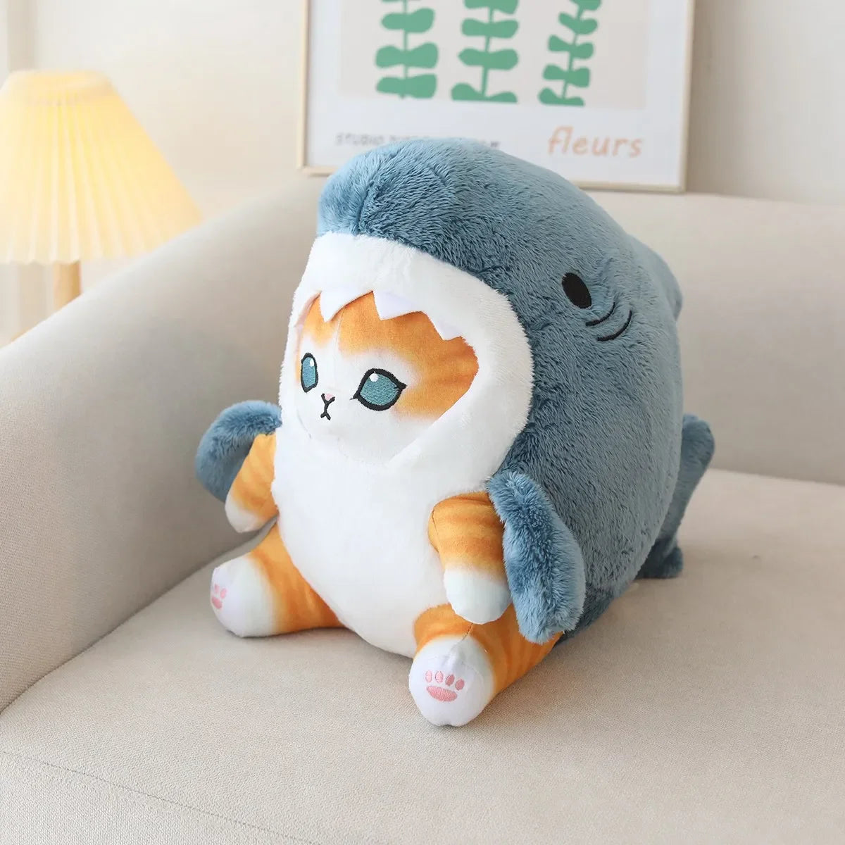 Kawaii Shark Cat Plush Toy Soft Stuffed Colorful Shark Cat Doll Kids Toys Birthday Christmas Gift for Boys Girls