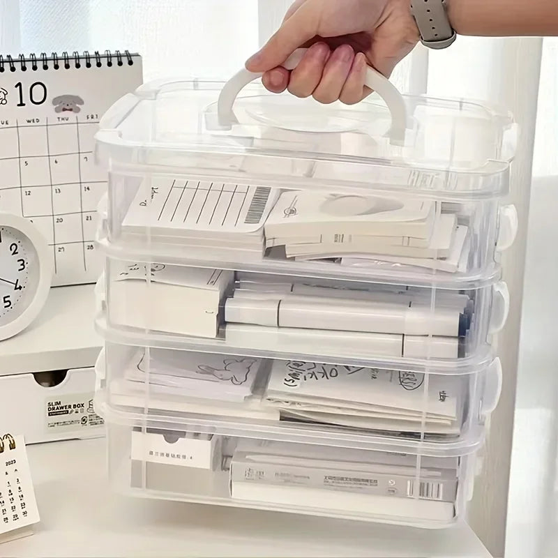Extra Large 4-Tier Stackable Storage Box with Lid Clear Plastic Organizer Toy Building Block Storage Box