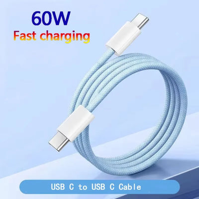 60W USB C to Type C Color Cable For Apple iPhone  PD Fast Charging For Huawei Xiaomi Samsung Type C Weaving Cable Accessories