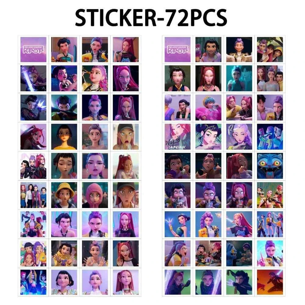 132PCS K-POP Demon Hunters Huntrix Photocards Stickers Anime Collectible Set for Fans of K-POP Merch/Trading Cards Kids Gifts