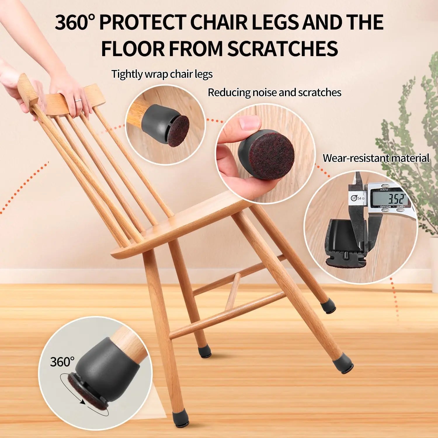 16PCS Black Chair Leg Protectors Foot Cover Diagonal with Thick Wrap Felt Pads Silicone Furniture Table Feet For Hardwood Floors