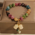 Bohemian Multicolor Gemstone Bracelet, Beaded Tassel Pendant Hand Chain with Golden Spacers, Elegant Colorful Jewelry Gift for Women, Daily Party Wear