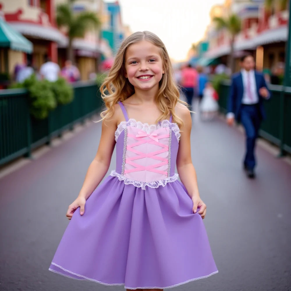 Children Baby Girls Lace Up Sling Summer Dress Princess Sleeveless Suspenders Dresses For 1-10 Years Cool Ventilated Kid Clothes