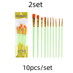 10 pcs set multi-functional watercolor brush pearlescent blue plastic rod multi-color nylon hair hook line gouache oil brush