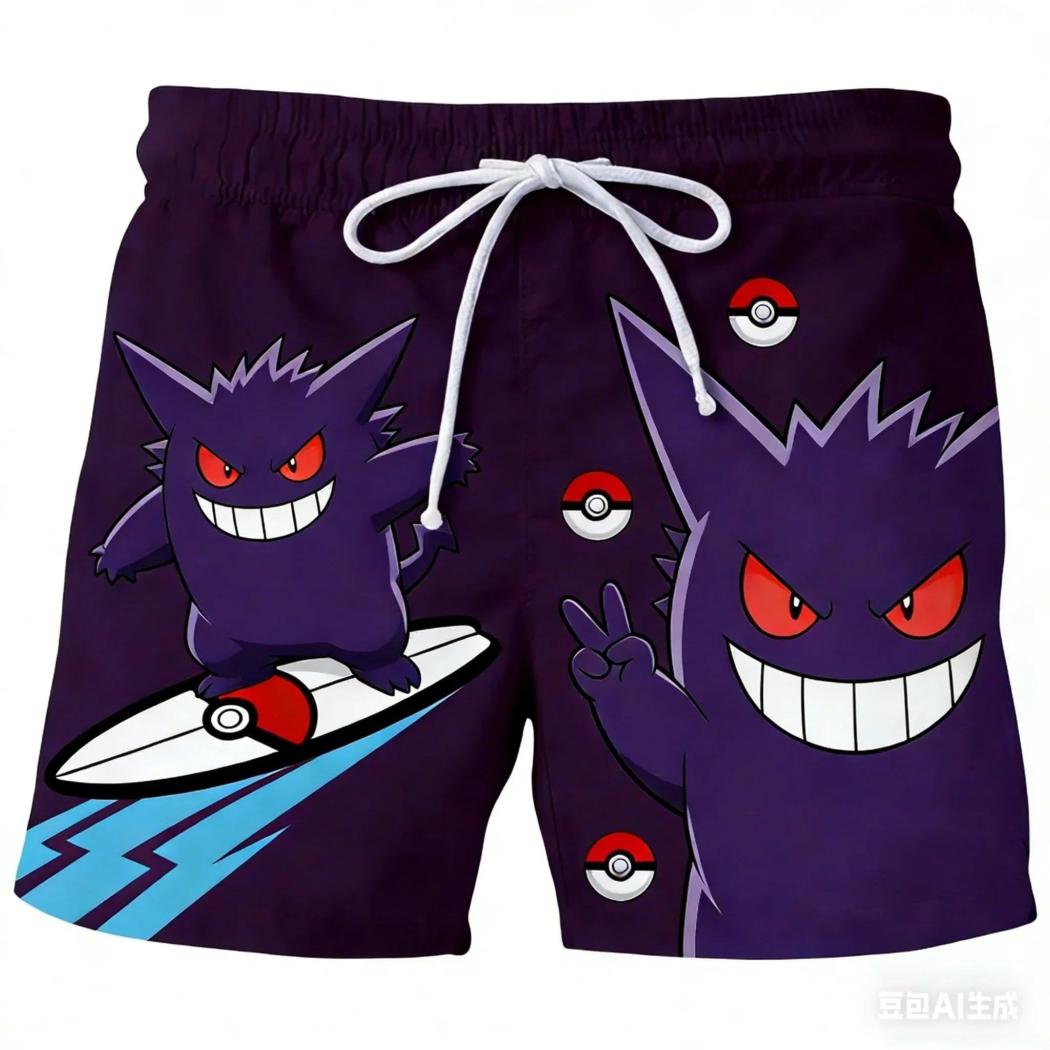 Pokemon Anime Beach Shorts for Men – 3D Printed Summer Trunks
