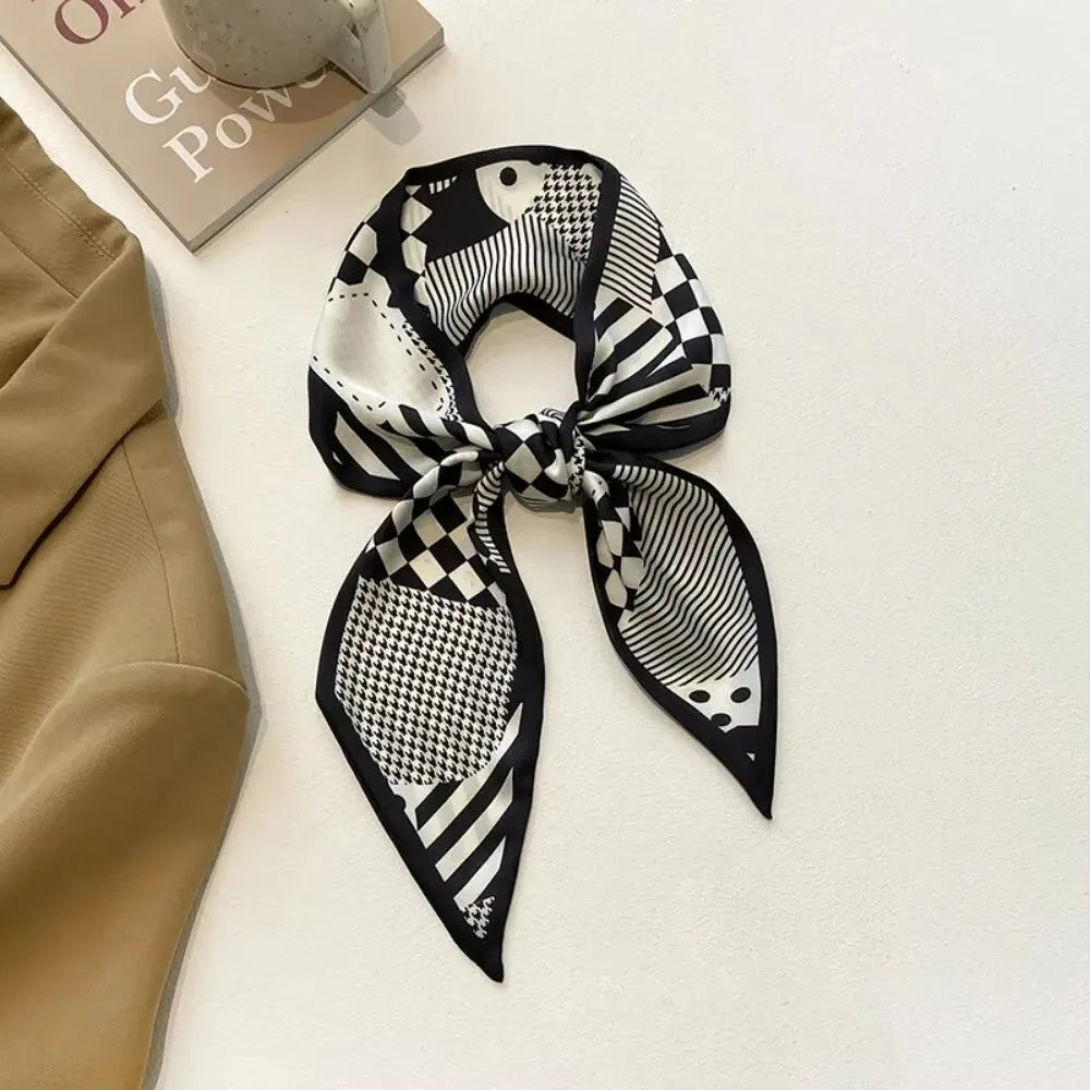 Fashion Print Silk Skinny Hair Scarf For Women Narrow Ribbon Tie Handle Bag Band Bandana Neckerchief