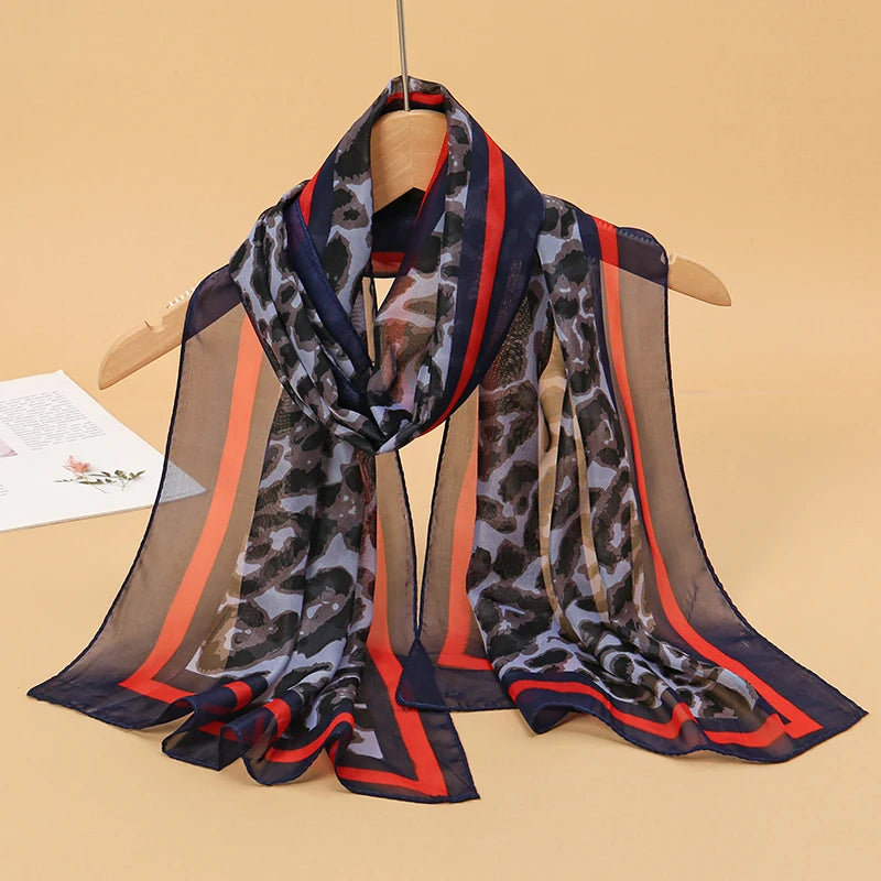 2024 New Print Chiffon Scarf Shawl Women Sunscreen Silk Scarf Turban Long Wrap Beach Travel Outdoor Accessories Trendy Headband