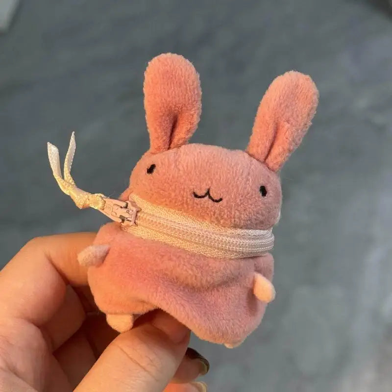 S Mini Pink Fluffy Rabbit Coin Purse Keychain Bag Charm Cute Cartoon Headphone Case Storage Bag Gift Creative Festival Supplies